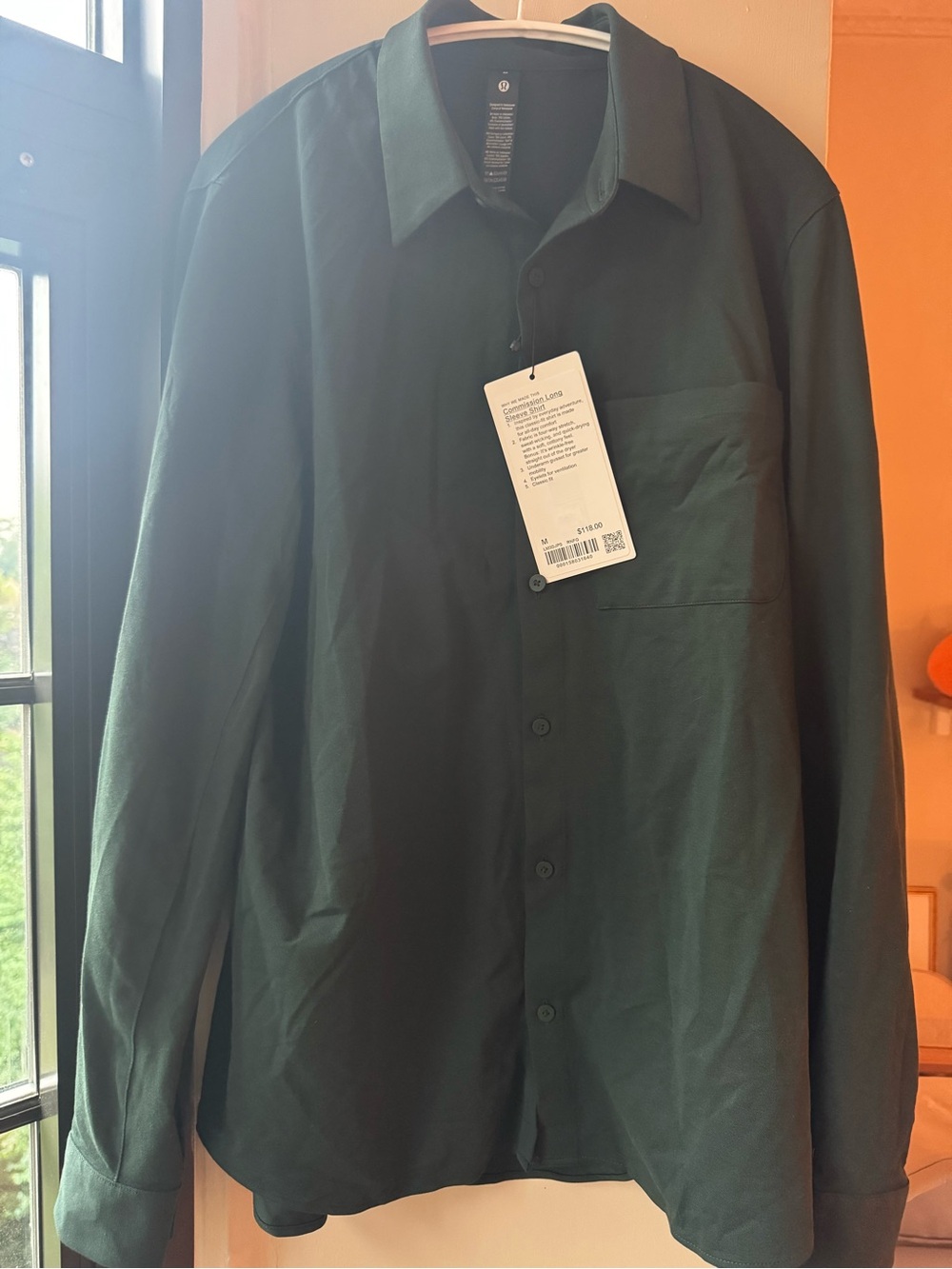 Lululemon Commission Long-Sleeve Shirt Dark Green Button-Up, NWT Size M